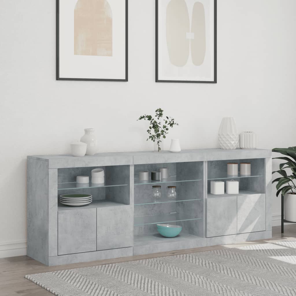Skjenk Betonggrå med LED-lys 181,5x37x67 cm