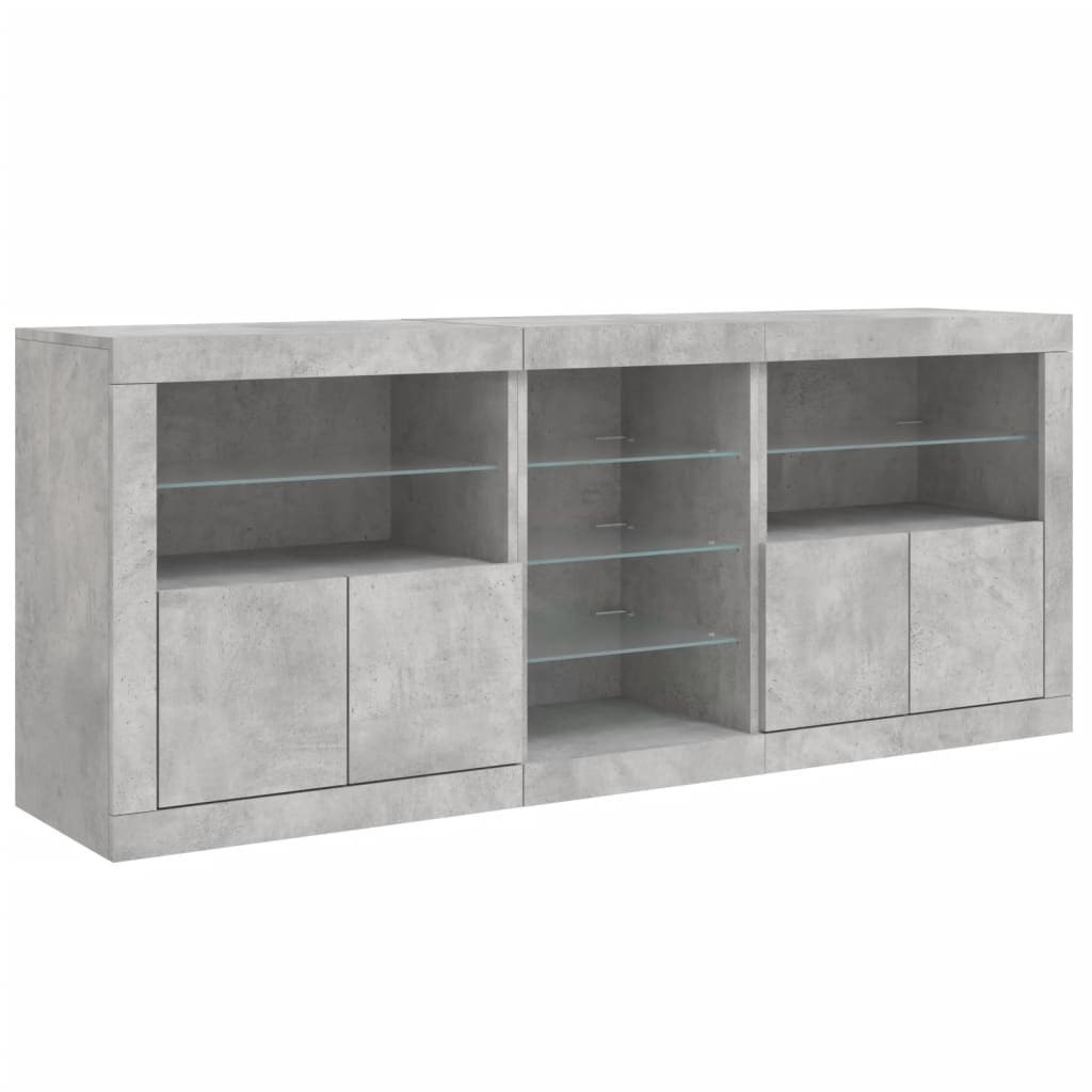 Skjenk Betonggrå med LED-lys 181,5x37x67 cm