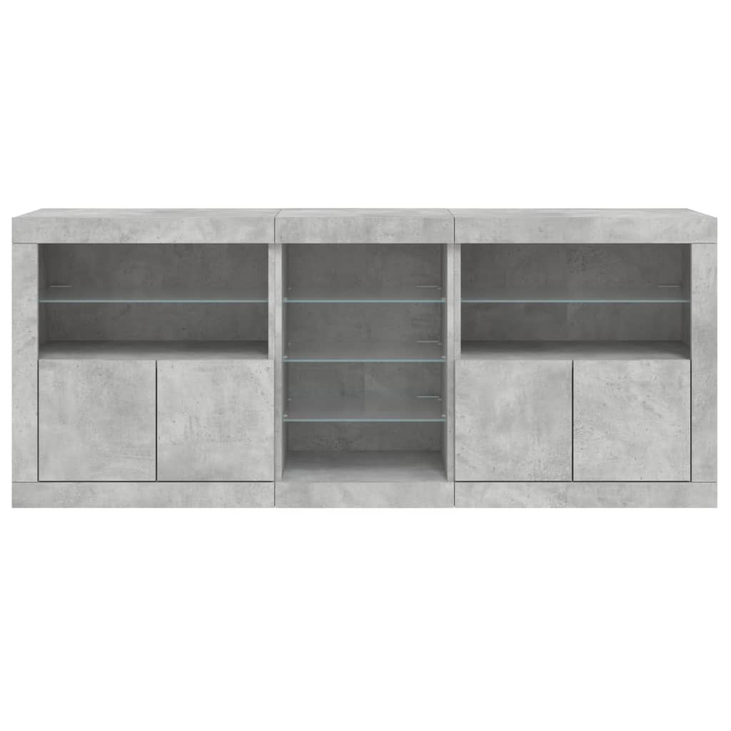 Skjenk Betonggrå med LED-lys 181,5x37x67 cm