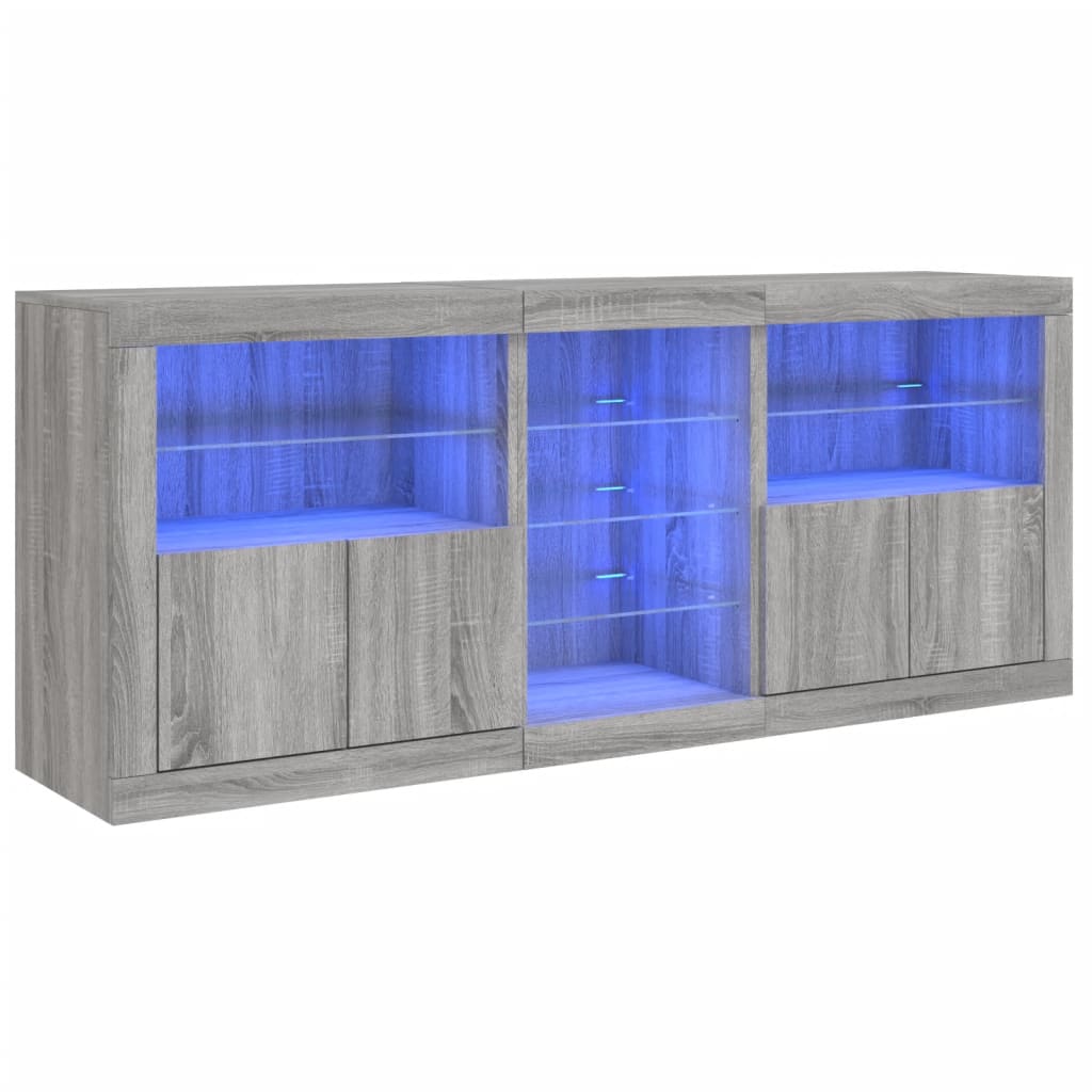 Skjenk Sonoma Grå med LED-lys 181,5x37x67 cm