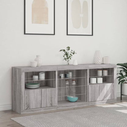 Skjenk Sonoma Grå med LED-lys 181,5x37x67 cm