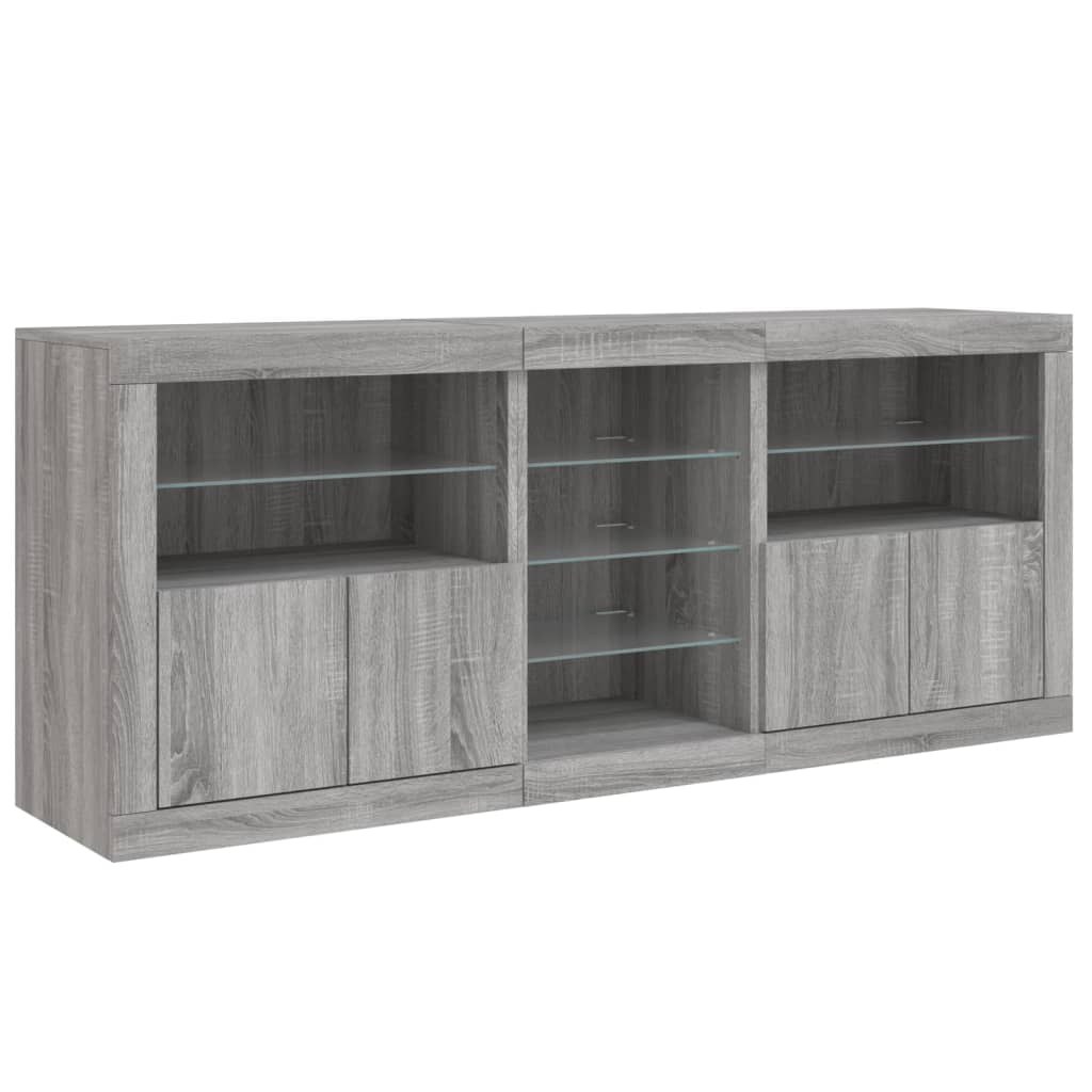 Skjenk Sonoma Grå med LED-lys 181,5x37x67 cm