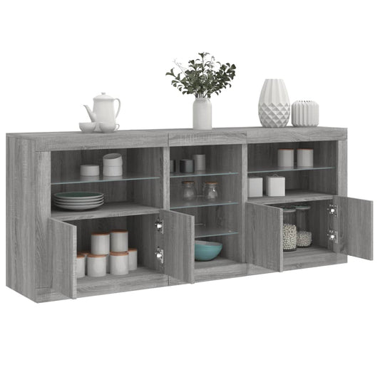 Skjenk Sonoma Grå med LED-lys 181,5x37x67 cm