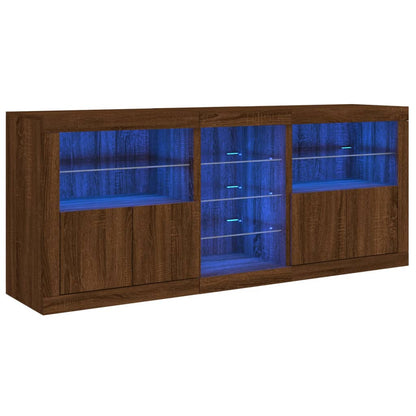 Skjenk Brun Eik med LED-lys 181,5x37x67 cm