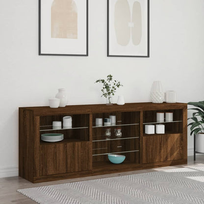 Skjenk Brun Eik med LED-lys 181,5x37x67 cm