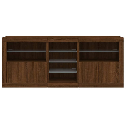 Skjenk Brun Eik med LED-lys 181,5x37x67 cm