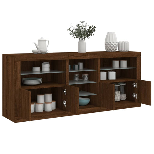 Skjenk Brun Eik med LED-lys 181,5x37x67 cm
