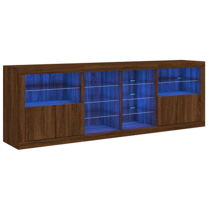 Skjenk Brun Eik med LED-lys 202x37x67 cm