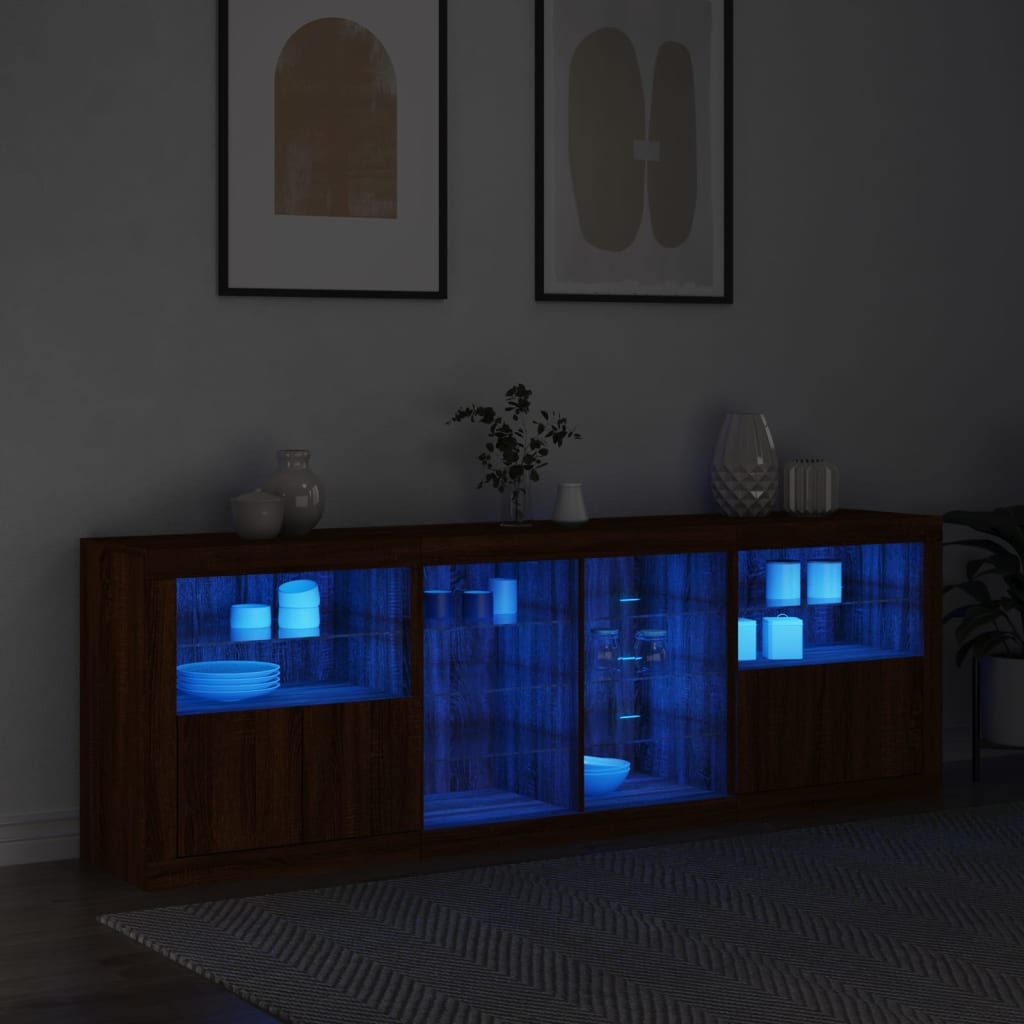 Skjenk Brun Eik med LED-lys 202x37x67 cm