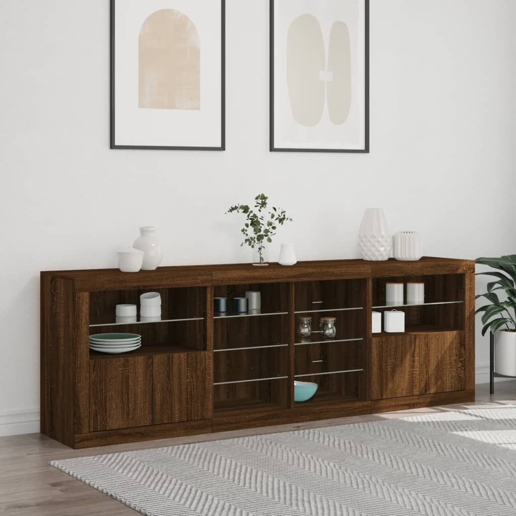 Skjenk Brun Eik med LED-lys 202x37x67 cm