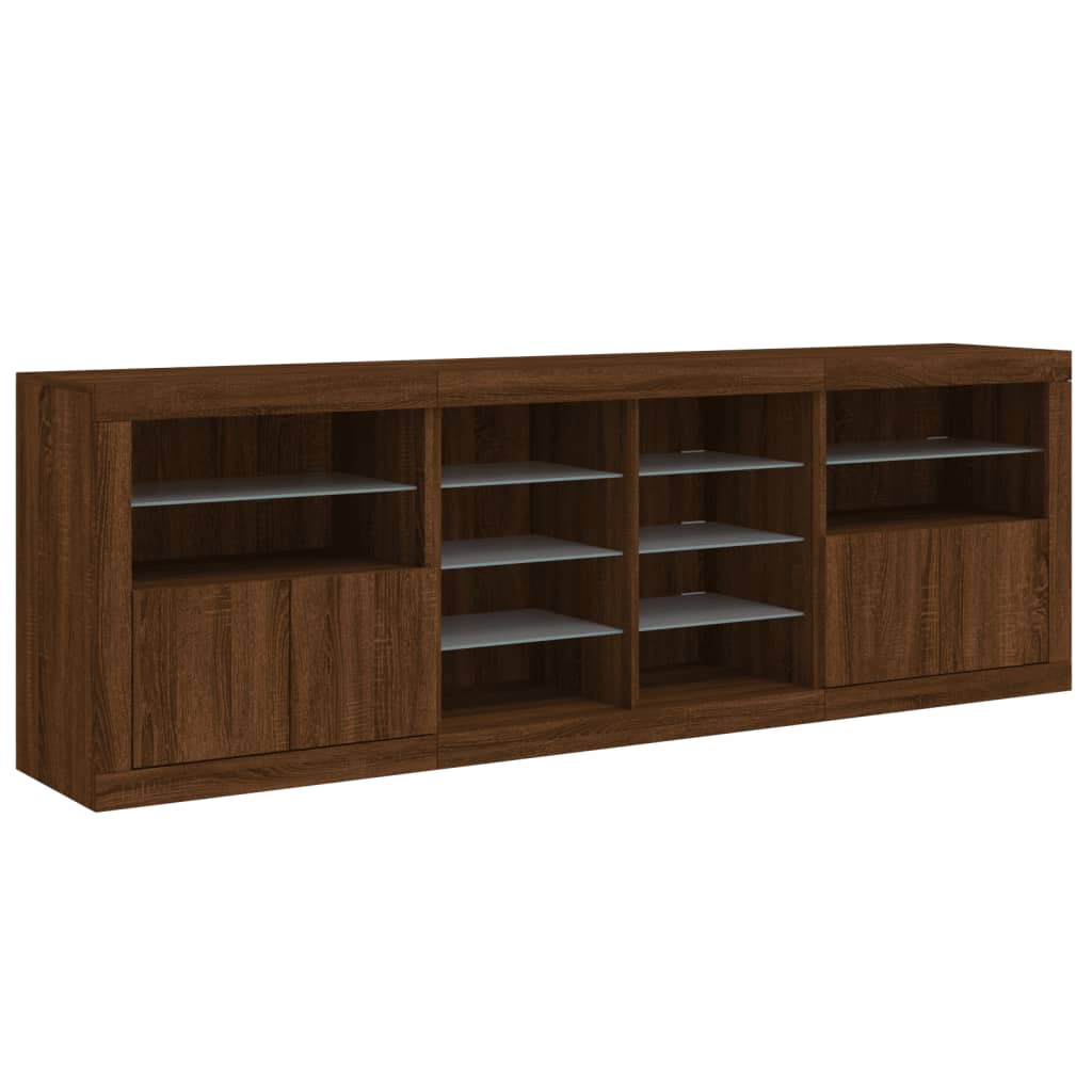 Skjenk Brun Eik med LED-lys 202x37x67 cm