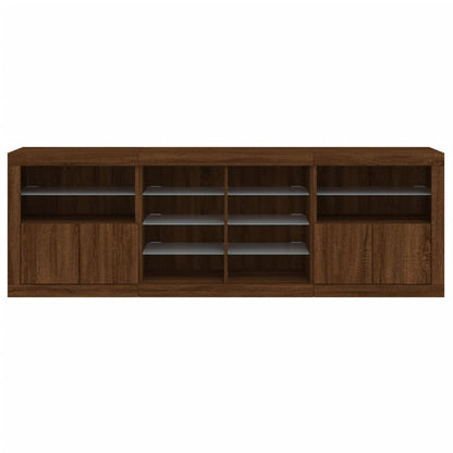 Skjenk Brun Eik med LED-lys 202x37x67 cm