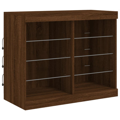 Skjenk Brun Eik med LED-lys 202x37x67 cm