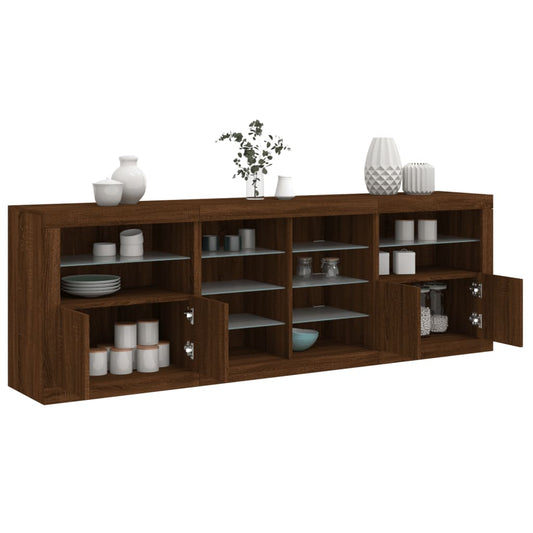 Skjenk Brun Eik med LED-lys 202x37x67 cm