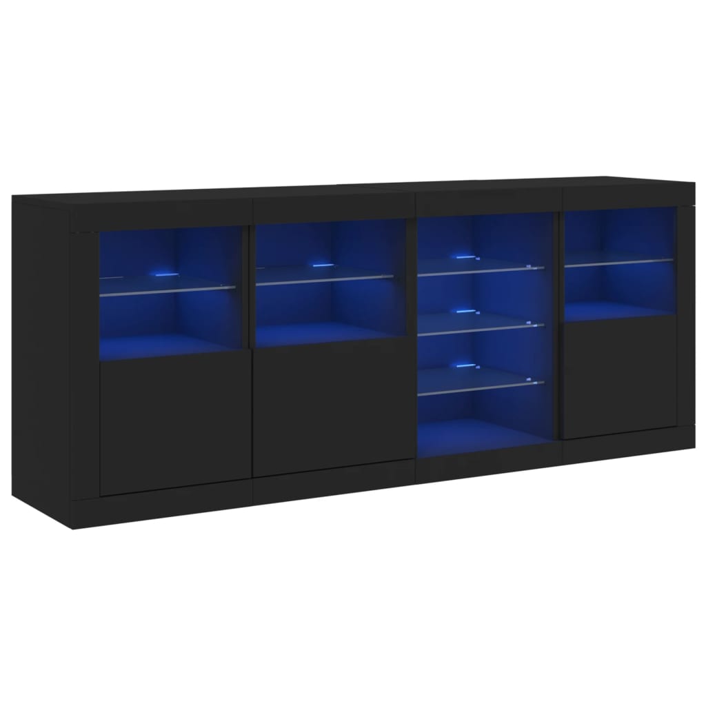 Skjenk Svart med LED-lys 164x37x67 cm