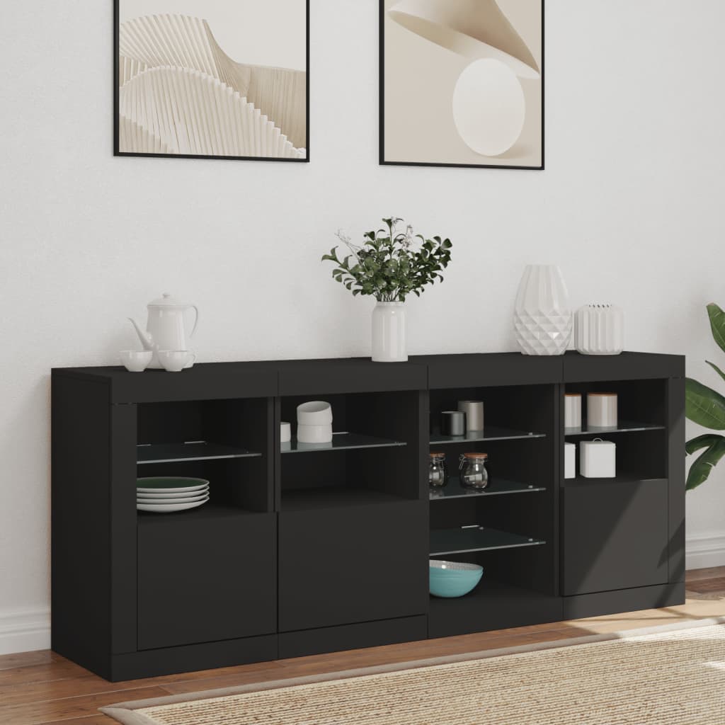 Skjenk Svart med LED-lys 164x37x67 cm