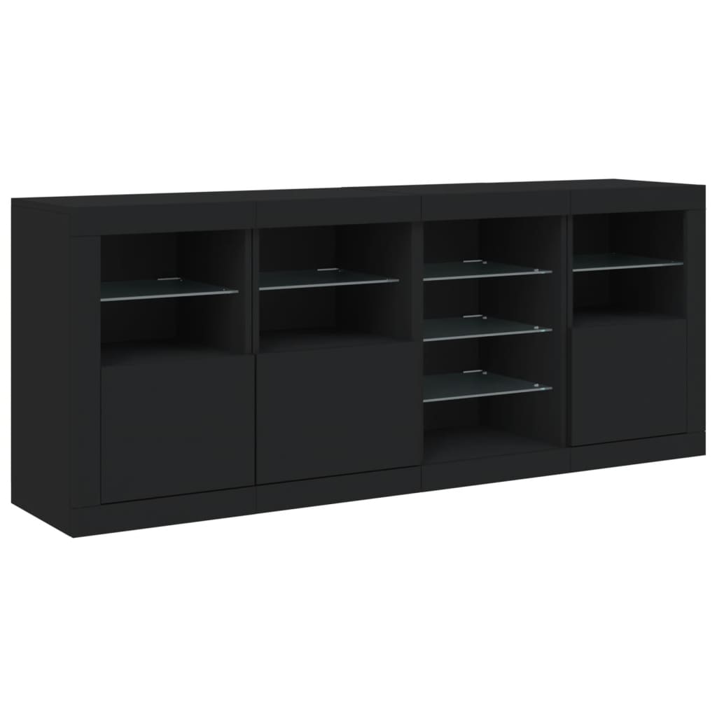 Skjenk Svart med LED-lys 164x37x67 cm