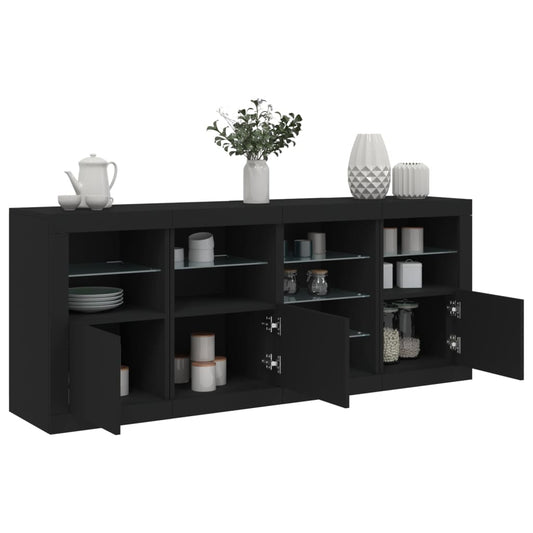 Skjenk Svart med LED-lys 164x37x67 cm