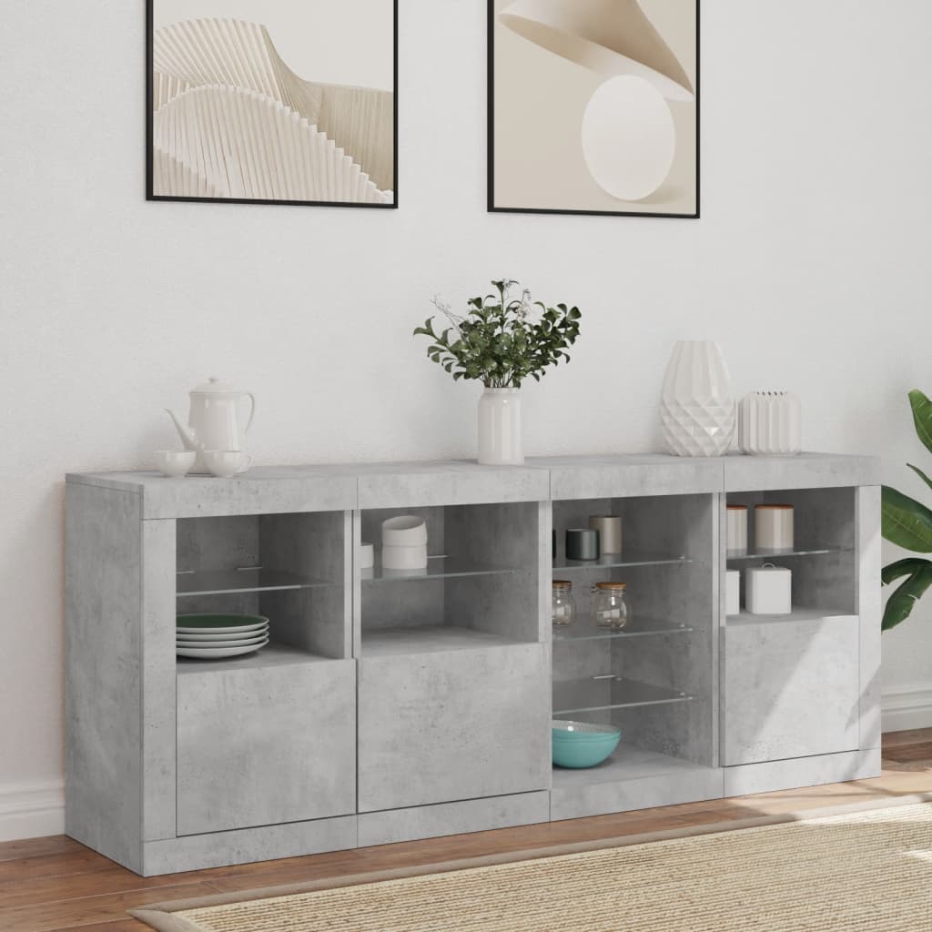 Skjenk Betonggrå med LED-lys 164x37x67 cm