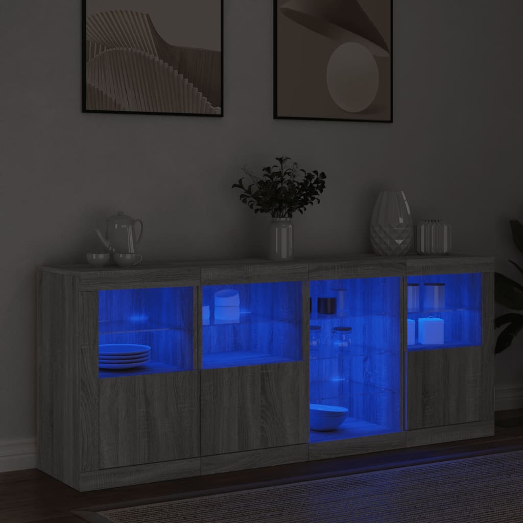 Skjenk Sonoma Grå med LED-lys 164x37x67 cm