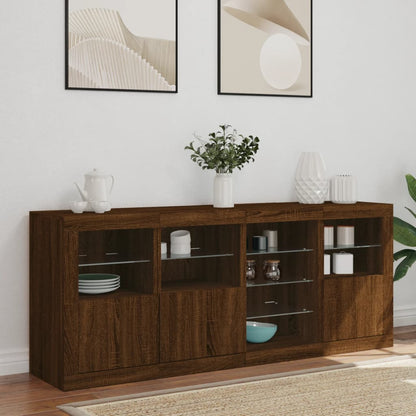Skjenk Brun Eik med LED-lys 164x37x67 cm