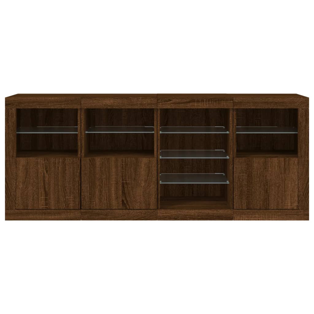 Skjenk Brun Eik med LED-lys 164x37x67 cm