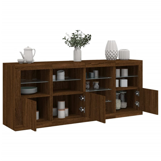Skjenk Brun Eik med LED-lys 164x37x67 cm