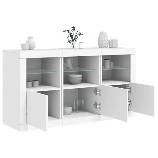 Skjenk Hvit med LED-lys 123x37x67 cm