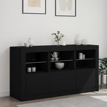 Skjenk Svart med LED-lys 123x37x67 cm