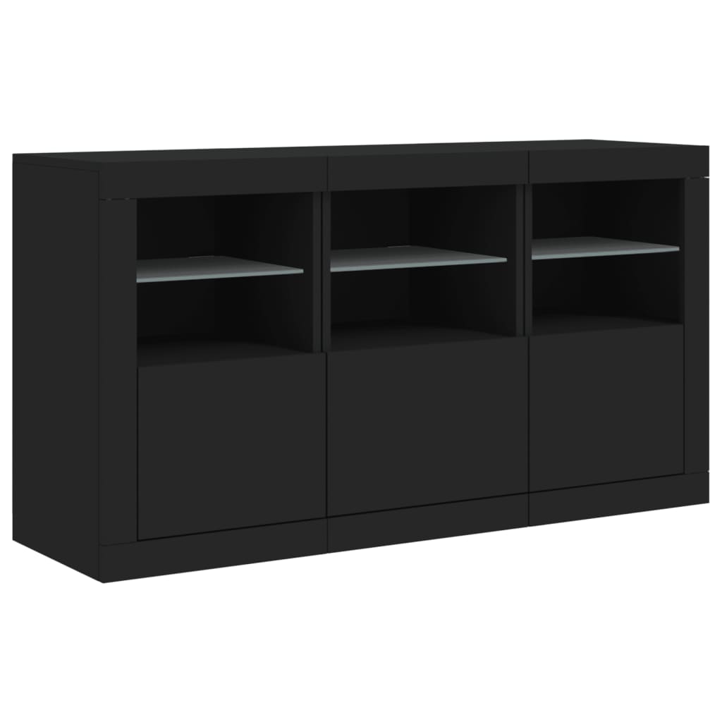 Skjenk Svart med LED-lys 123x37x67 cm
