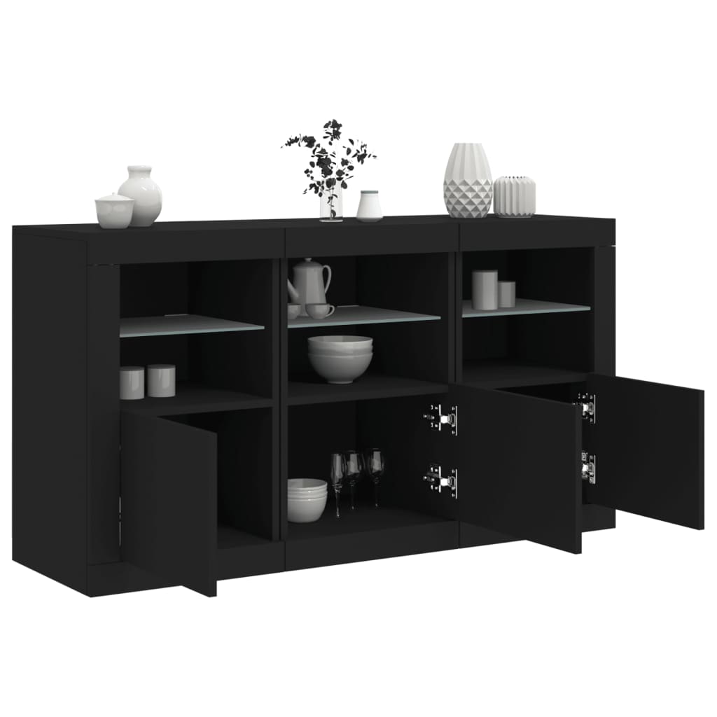Skjenk Svart med LED-lys 123x37x67 cm