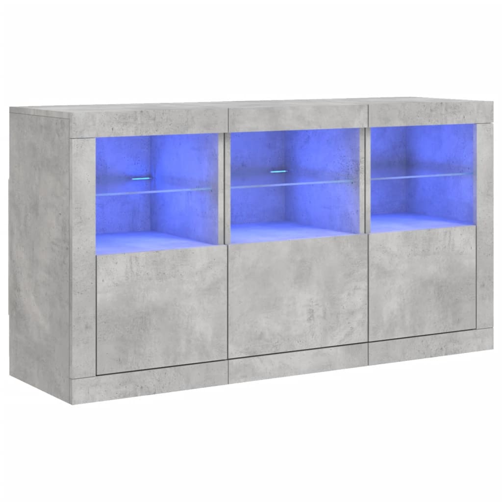 Skjenk Betonggrå med LED-lys 123x37x67 cm