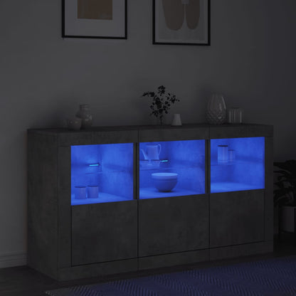 Skjenk Betonggrå med LED-lys 123x37x67 cm