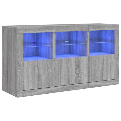Skjenk Sonoma Grå med LED-lys 123x37x67 cm