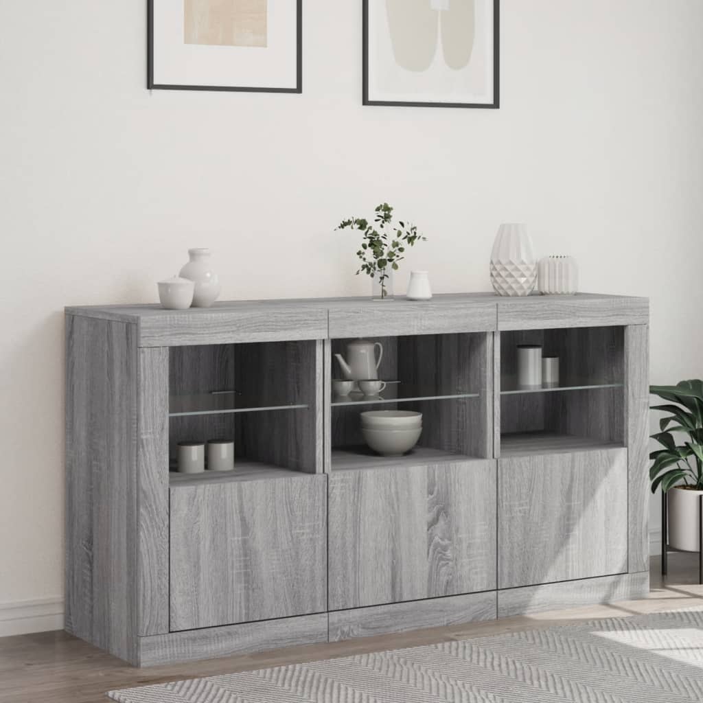 Skjenk Sonoma Grå med LED-lys 123x37x67 cm
