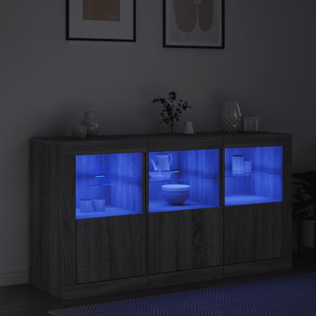 Skjenk Sonoma Grå med LED-lys 123x37x67 cm
