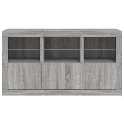Skjenk Sonoma Grå med LED-lys 123x37x67 cm