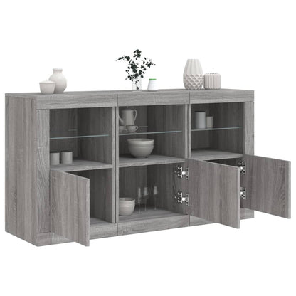 Skjenk Sonoma Grå med LED-lys 123x37x67 cm