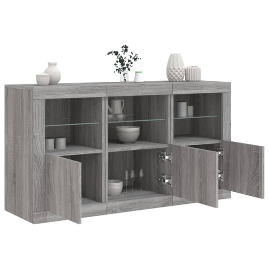 Skjenk Sonoma Grå med LED-lys 123x37x67 cm