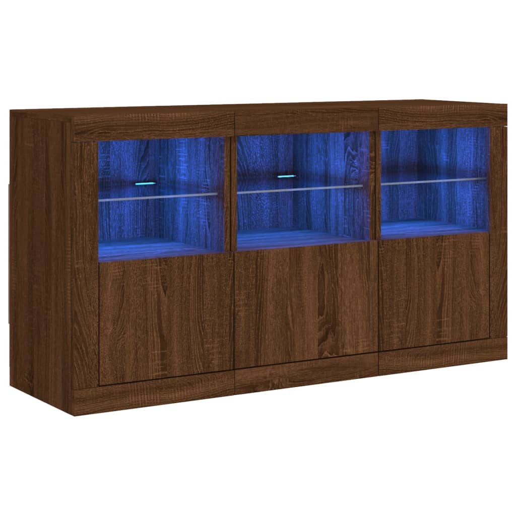 Skjenk Brun Eik med LED-lys 123x37x67 cm