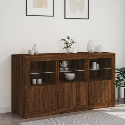 Skjenk Brun Eik med LED-lys 123x37x67 cm