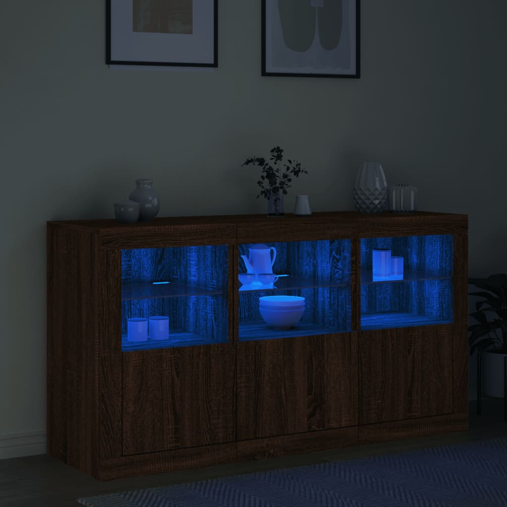 Skjenk Brun Eik med LED-lys 123x37x67 cm