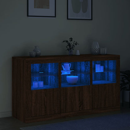 Skjenk Brun Eik med LED-lys 123x37x67 cm