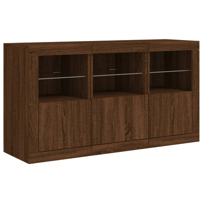 Skjenk Brun Eik med LED-lys 123x37x67 cm