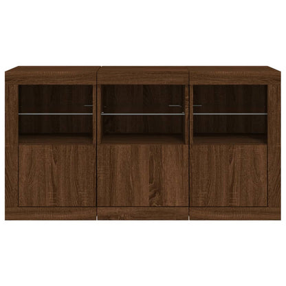 Skjenk Brun Eik med LED-lys 123x37x67 cm
