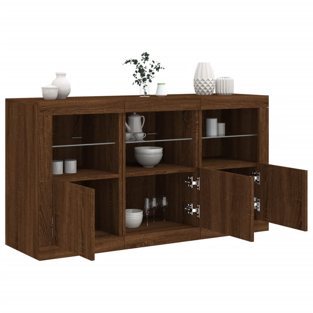 Skjenk Brun Eik med LED-lys 123x37x67 cm