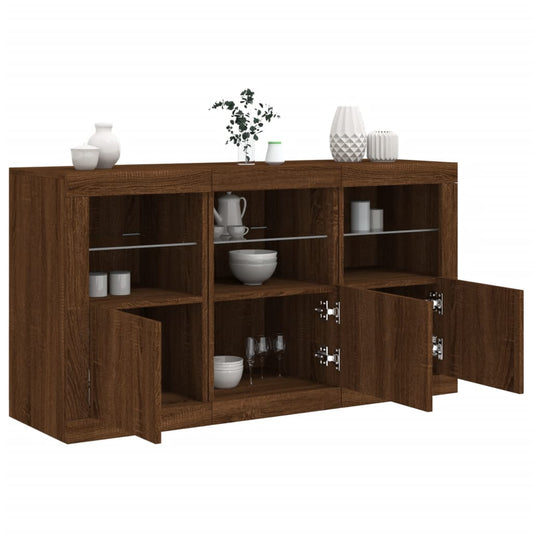 Skjenk Brun Eik med LED-lys 123x37x67 cm