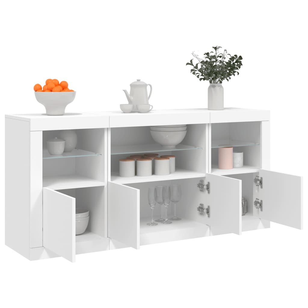 Skjenk Hvit med LED-lys 142,5x37x67 cm