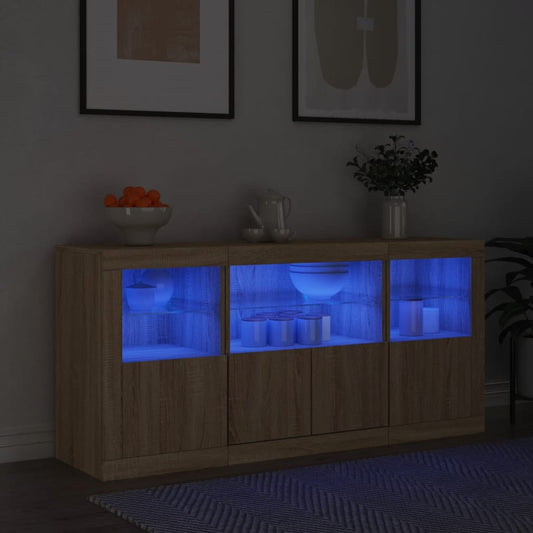 Skjenk Sonoma Eik med LED-lys 142,5x37x67 cm