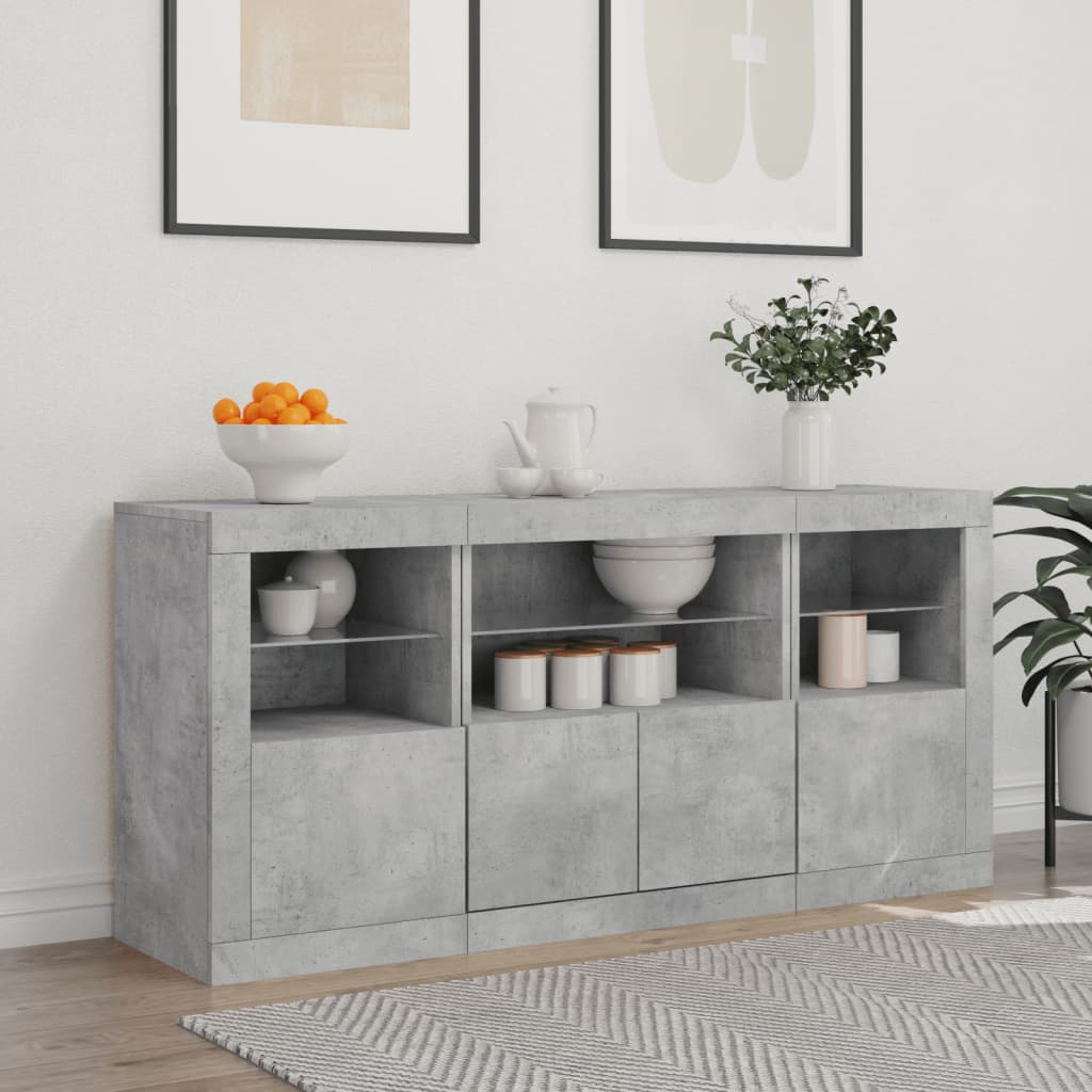 Skjenk Betonggrå med LED-lys 142,5x37x67 cm